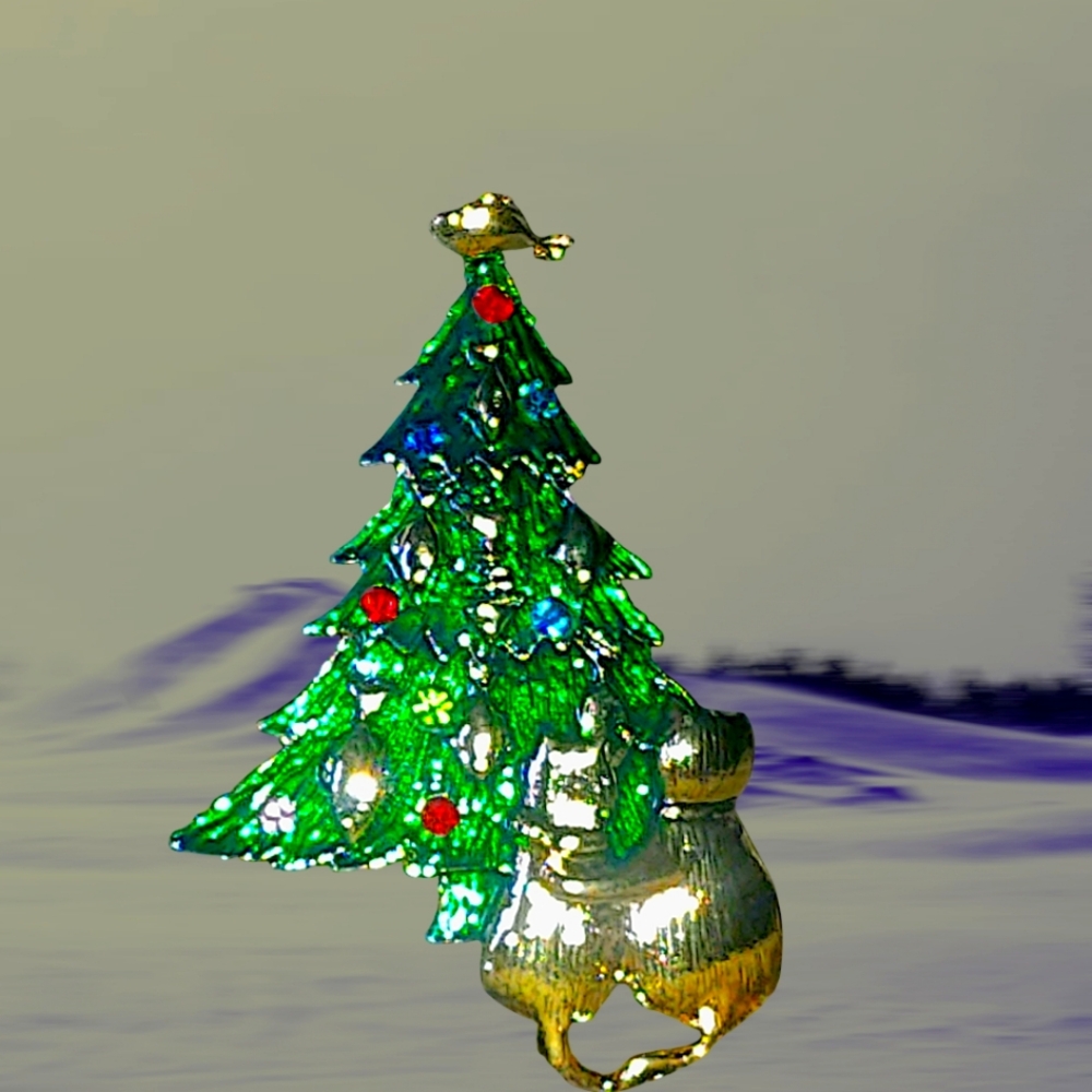 Kitty Cat Christmas Tree Brooch